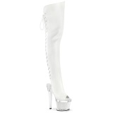 Vegan 18 cm SPECTATOR-3030 white high heeled thigh high boots open toe with lace up