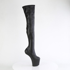 Vegan 20 cm CRAZE-3000 Heelless platform overknee boots pony heels black