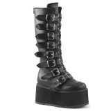 Vegan 9 cm DAMNED-318 emo knee high women boots platform with buckles black