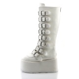 Vegan 9 cm DAMNED-318 emo knee high women boots platform with buckles white