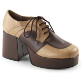 Vegan JAZZ-06 pimp shoes 70s mens disco platform shoes lace-up brown