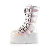 Vegano 9 cm DAMNED-225 platform stivali al polpaccio donna con fibbia effetto perlato