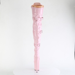 Verniciata 20 cm FLAMINGO-3028 stivali alti alla coscia tacchi alti con fibbia rosa