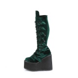 Wedge 14 cm S815 women boots platform with buckles green velvet