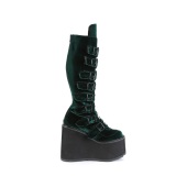 Wedge 14 cm S815 women boots platform with buckles green velvet