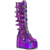 Wedge 14 cm S815 women boots platform with buckles purple hologram