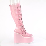 Wedge 14 cm S815 women boots platform with buckles rose vinyl