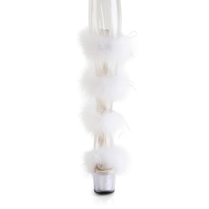 White 18 cm ADORE-728F exotic pole dance high heel sandals with feathers