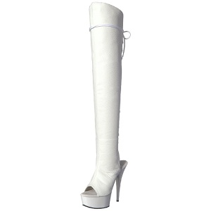 White Leatherette 15 cm DELIGHT-3019 Platform Thigh High Boots