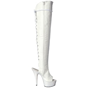 White Leatherette 15 cm DELIGHT-3019 Platform Thigh High Boots