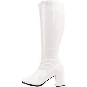 White Shiny 7,5 cm GOGO-300 High Heeled Womens Boots for Men