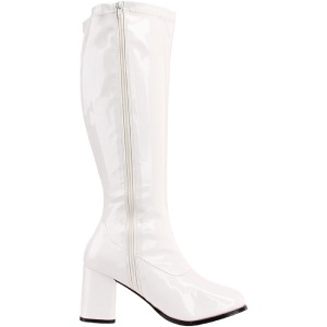 White Shiny 7,5 cm GOGO-300 High Heeled Womens Boots for Men