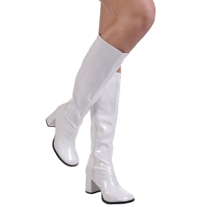 White Shiny 7,5 cm GOGO-300 High Heeled Womens Boots for Men