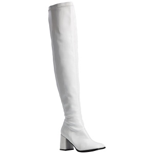 White Shiny 8 cm GOGO-3000 Thigh High Boots for Men