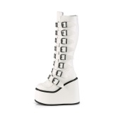 Zeppa 14 cm S815 platform stivali donna con fibbia bianco PU