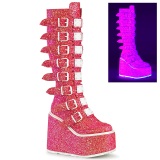 Zeppa 14 cm S815 platform stivali donna con fibbia neon rose