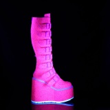 Zeppa 14 cm S815 platform stivali donna con fibbia neon rose