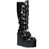 Zeppa 14 cm S815 platform stivali donna con fibbia neri LA