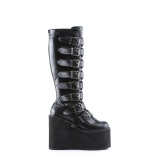 Zeppa 14 cm S815 platform stivali donna con fibbia neri PU