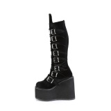 Zeppa 14 cm S815 platform stivali donna con fibbia velluto neri