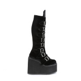 Zeppa 14 cm S815 platform stivali donna con fibbia velluto neri